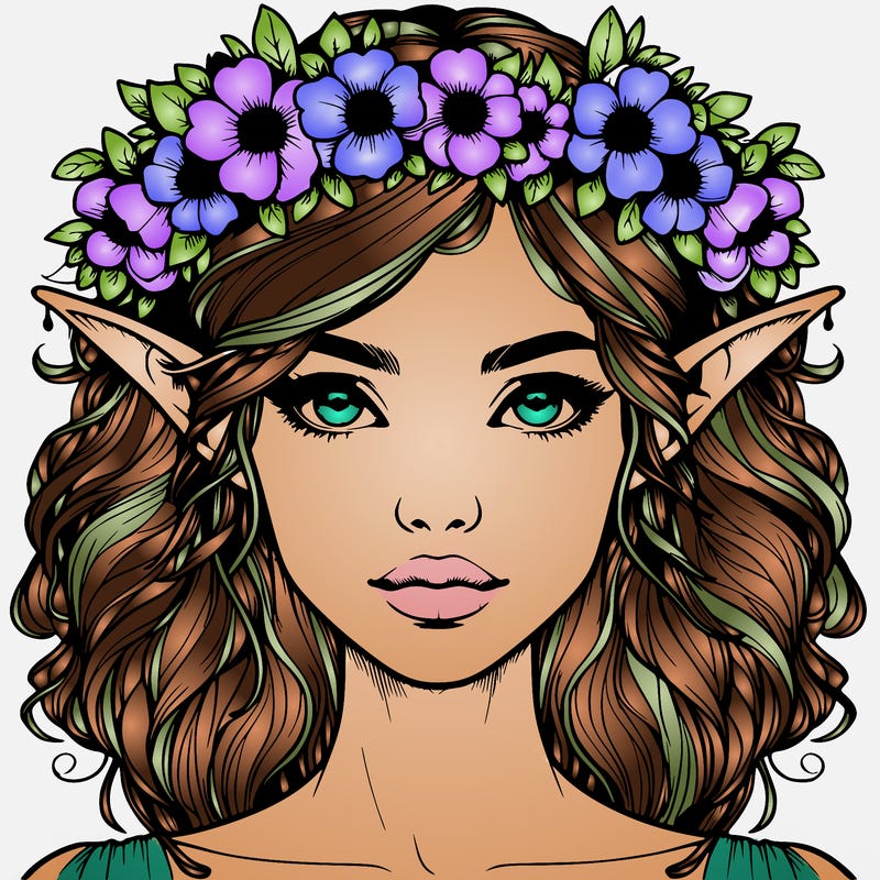 realistic female elf with flower crown