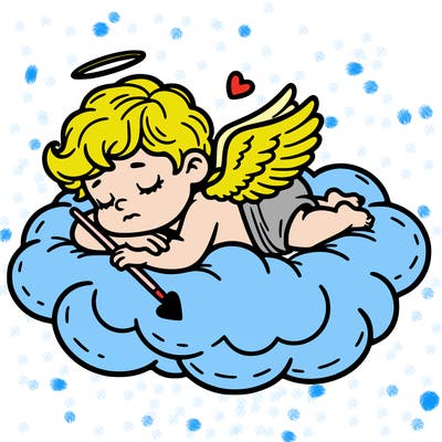 cupid asleep on a cloud