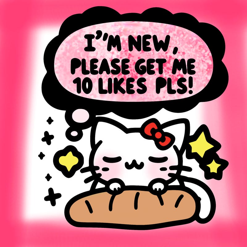 kitty taking a nap dream talking and saying "i'm new, please get me at least 10 likes pls!!"