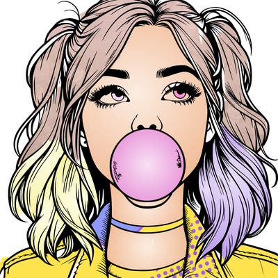 realististic girl blowing bubble -gum