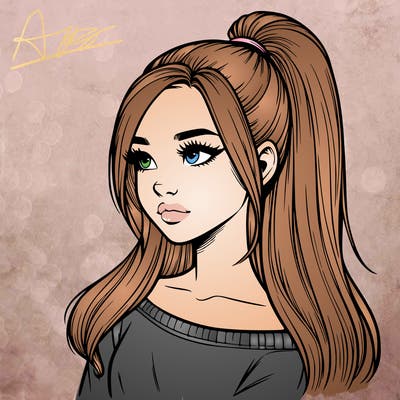 realistic girl with a high ponytail