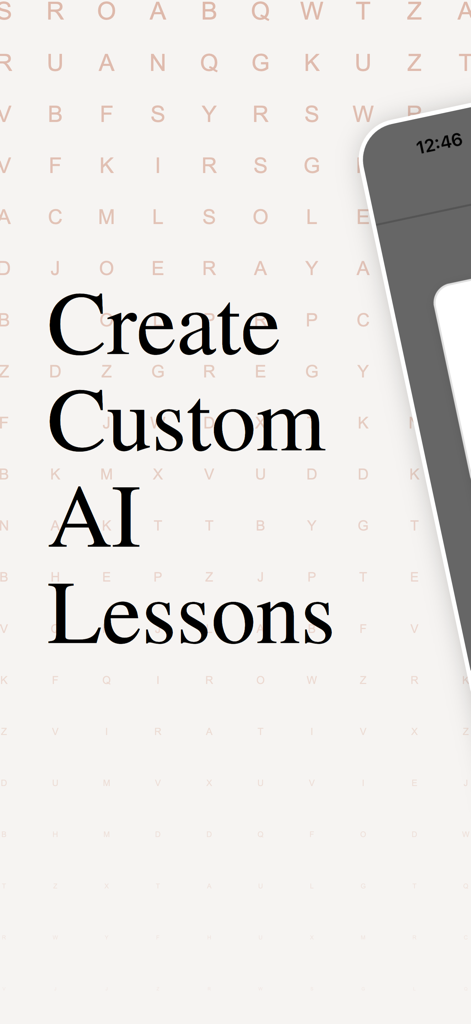 Promotional screen for ItalicoAI showing the feature to create custom AI lessons for personalized Italian language learning