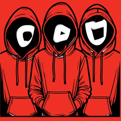 3 faceless people in  hoodies