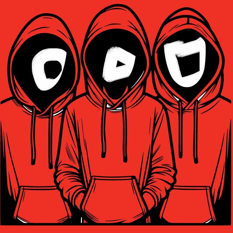 3 faceless people in  hoodies