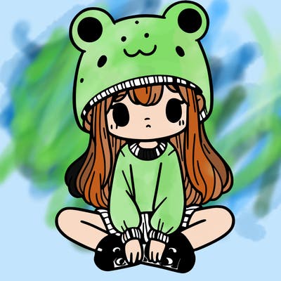 a girl wearing a frog hat and some frog socks