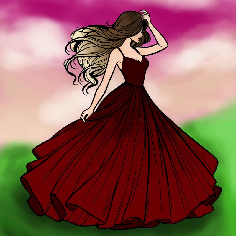 realistic woman with dress flowing in the wind