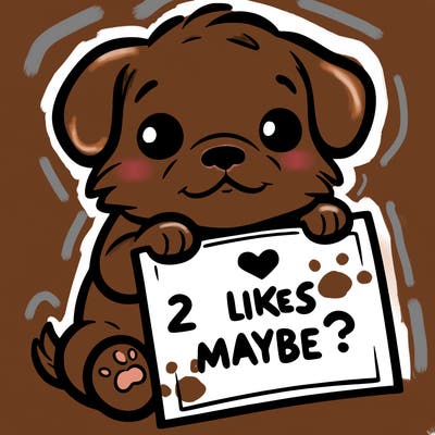 a puppy holding a sign that says 2 likes maybe?