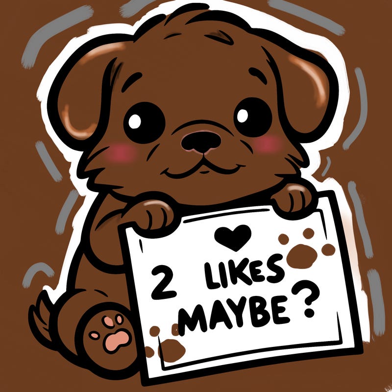 a puppy holding a sign that says 2 likes maybe?