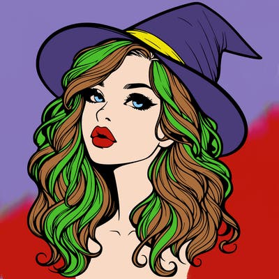 realistic witch girl with wavy hair and lips