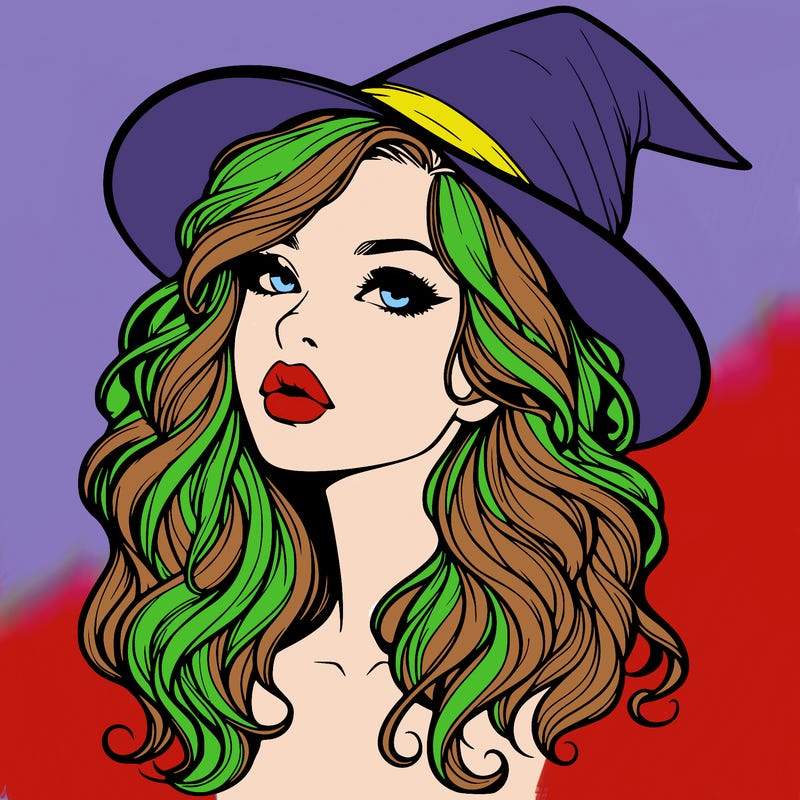 realistic witch girl with wavy hair and lips