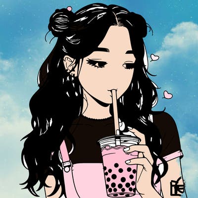 aesthetic realistic girl with boba