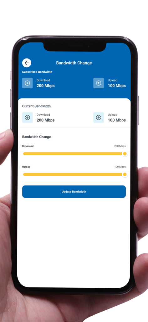 myWorldLink - myWorldLink app interface for changing internet bandwidth and speed settings