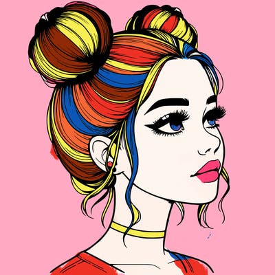 realistic girl with buns on the top of her head