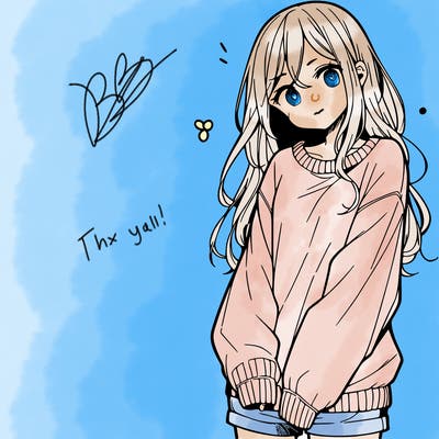 manga teen girl  in a sweater and baggy pants