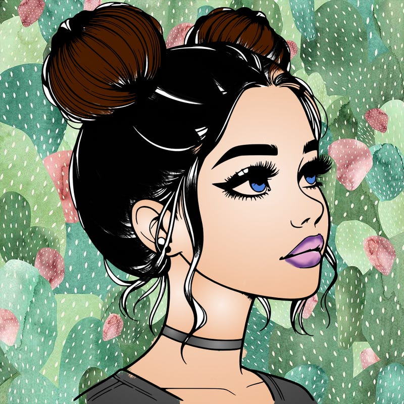 realistic girl with buns on the top of her head