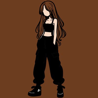 girl in baggy pants crop top and long hair