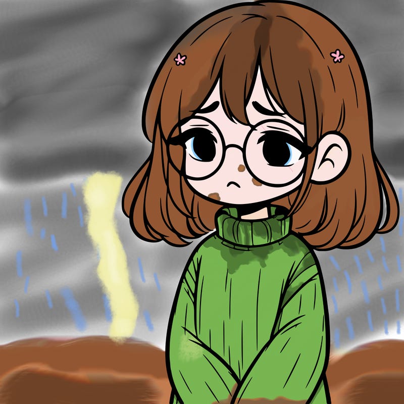 sad girl with glasses in a sweater