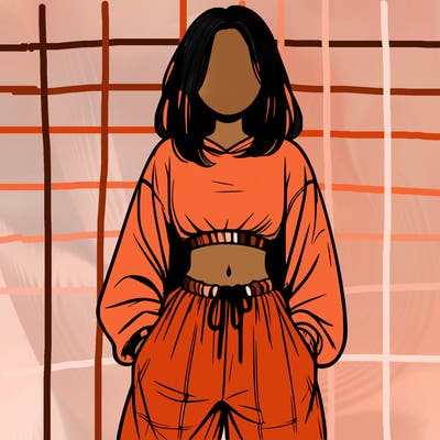 realistic girl faceless with baggy pants and a crop top