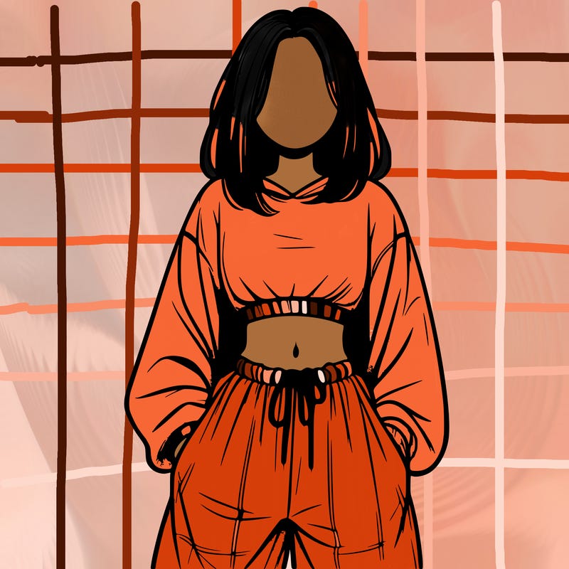 realistic girl faceless with baggy pants and a crop top