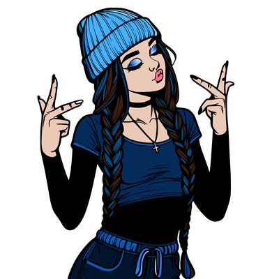 realistic teenage girl with braids and a beanie and crop top doing 🫶🏼