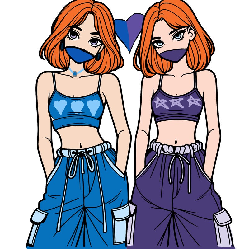 two girls with crop top with baggy pants