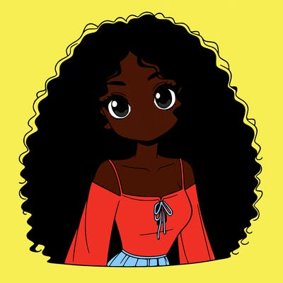 a black anime girl with long afro hair