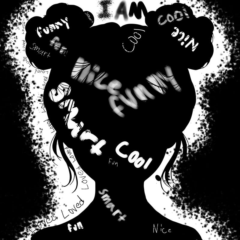 realistic girl with two buns on top of her head