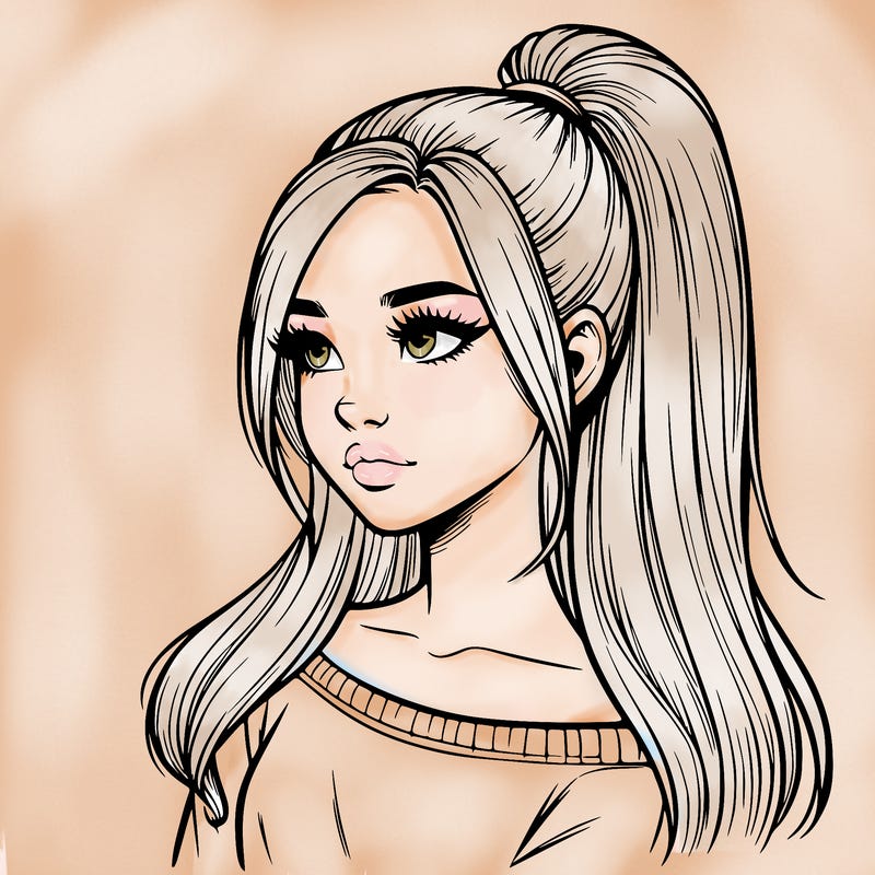 realistic girl with a high ponytail