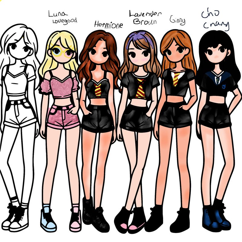 a group of girls wearing crop tops and shorts