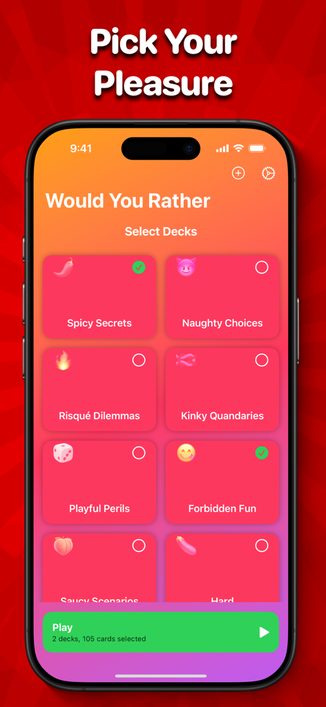 Spicy Would You Rather? - Spicy Would You Rather app interface showing game deck selection