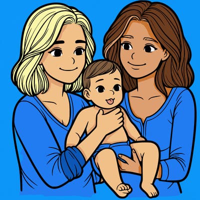 two realistic women holding one baby together