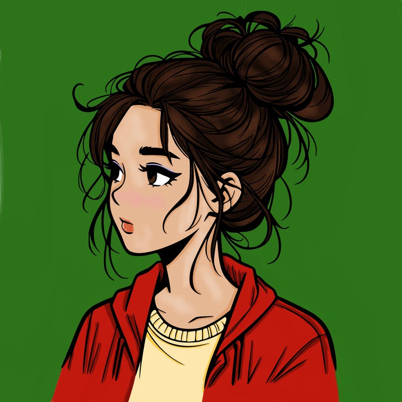 realistic teenage girl with a messy bun