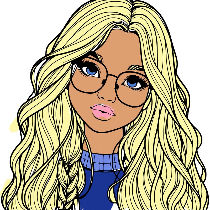 girl with long hair and freckles and glasses realistic