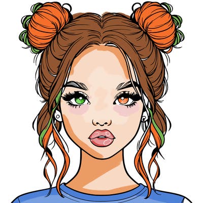 realistic girl with two buns in hair and lips