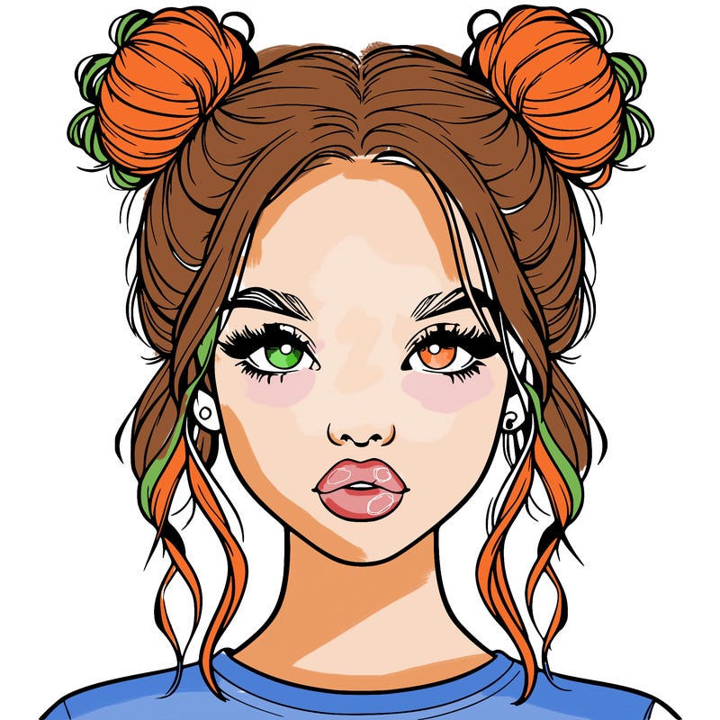realistic girl with two buns in hair and lips