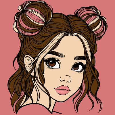 realistic girl with hair buns on her head