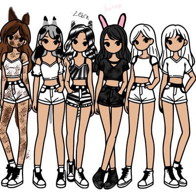 a group of girls wearing crop tops and shorts