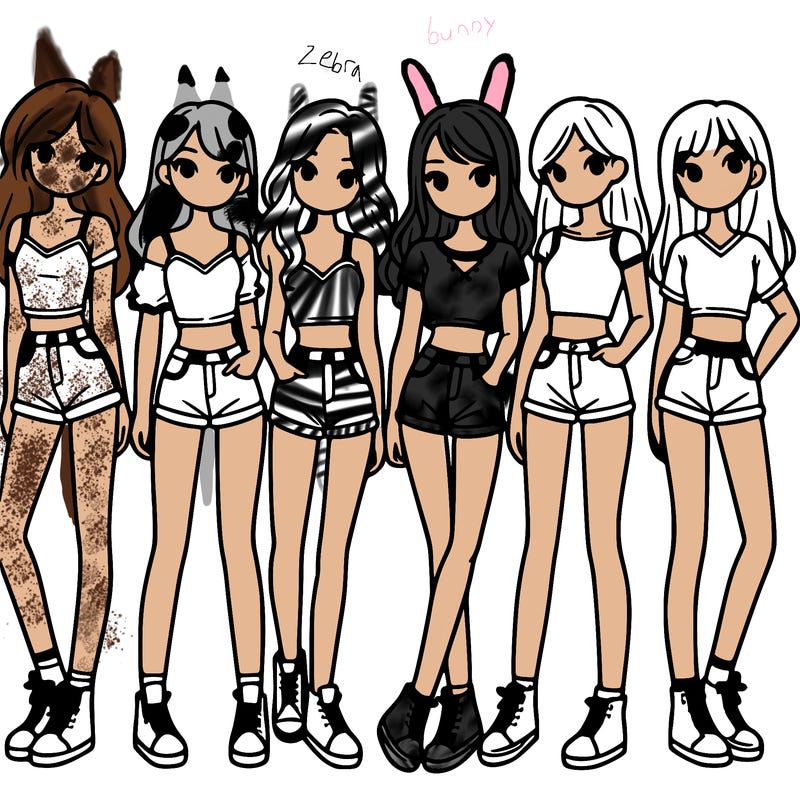 a group of girls wearing crop tops and shorts