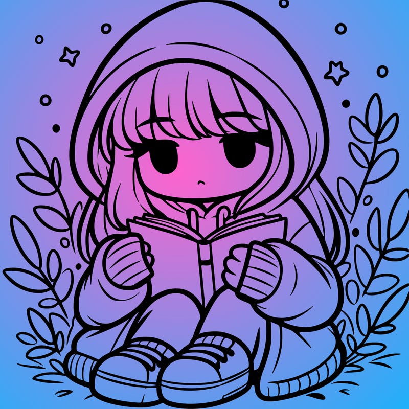 girl in oversized hoodie reading a book