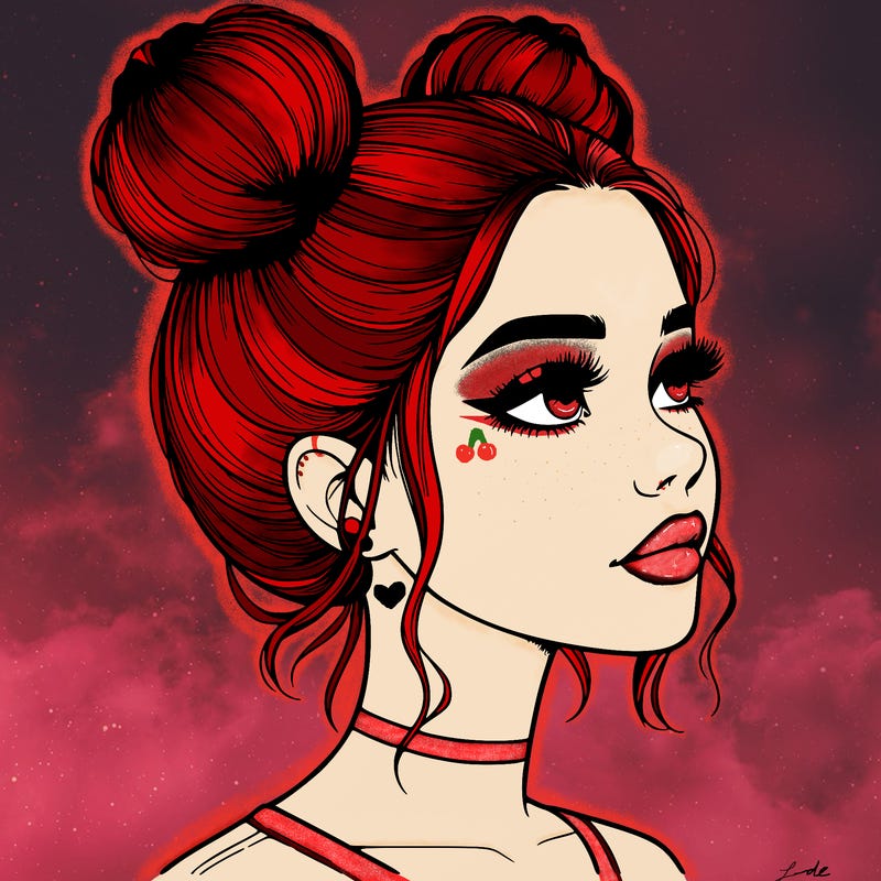 realistic girl with buns on the top of her head