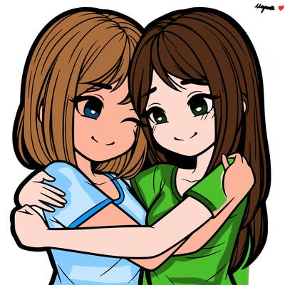 two realistic girls huging each other