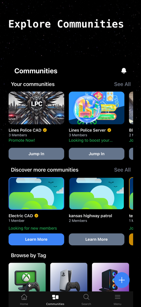 LPC-APP - Interface for exploring and joining roleplay communities in the Lines Police CAD app.