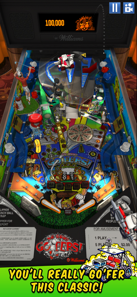 Williams™ Pinball - Una ricreazione digitale del classico tavolo da flipper No Good Gofers nell'app mobile Williams Pinball.