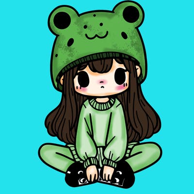 a girl wearing a frog hat and some frog socks