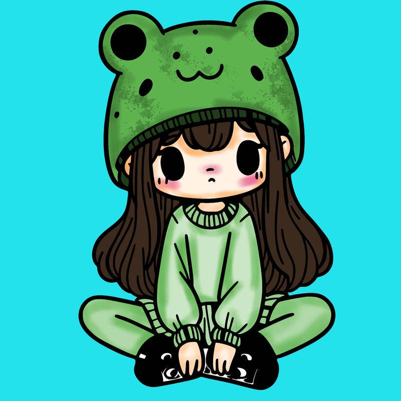 a girl wearing a frog hat and some frog socks