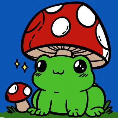 a cute frog with a mushroom hat