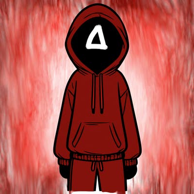 faceless girl in a tracksuit with a hood on and no hair