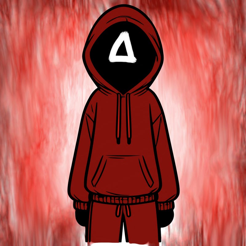 faceless girl in a tracksuit with a hood on and no hair