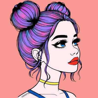 realistic girl with buns on the top of her head
