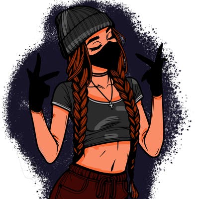 realistic teenage girl with braids and a beanie and crop top doing 🫶🏼